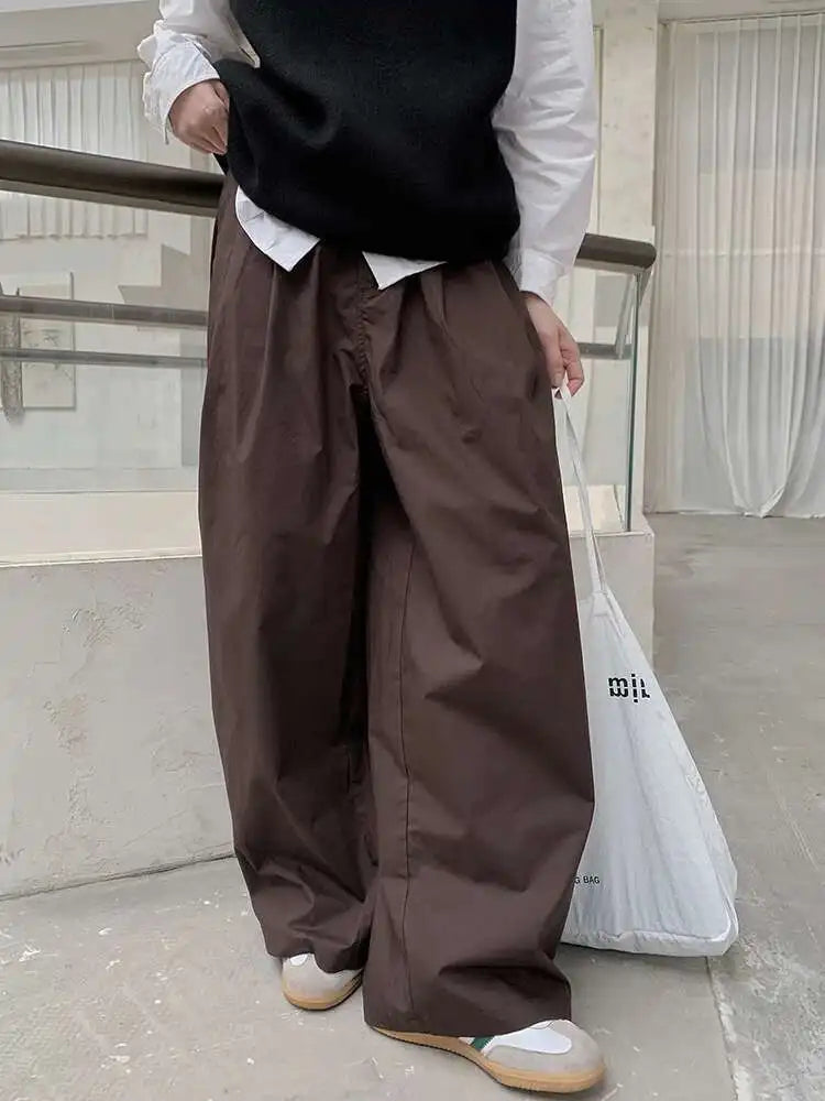 High Elastic Waist Coffee Pocket Brief Long Wide Leg Pants New Trousers Women Fashion Tide Spring Autumn 2025 1DH8354