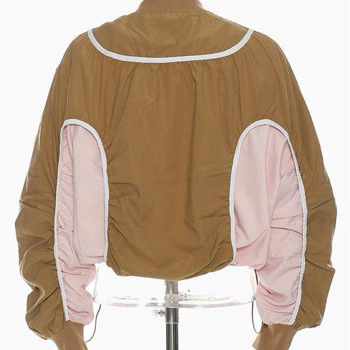 Load image into Gallery viewer, Khaki Color-block Drawstring Big Size Jacket New Stand Collar Long Sleeve Women Coat Fashion Spring Autumn 2025 1DH5645
