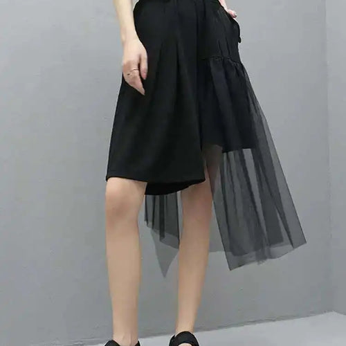 Load image into Gallery viewer, High Elastic Waist Irregular Mesh Black Wide Leg Pants New Loose Fit Trousers Women Fashion Spring Summer 2025 1DF4795
