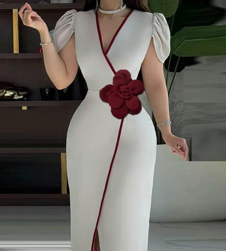 Evening Banquet Summer Dress Woman 2025 New Floral V-neck Short Sleeves Cocktail Party Long Dresses Sexy Outfits Women