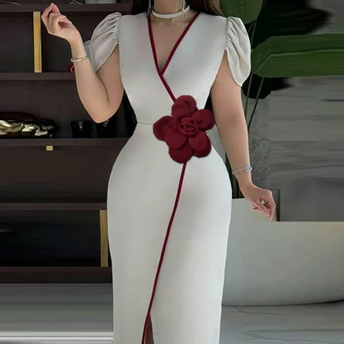 Load image into Gallery viewer, Evening Banquet Summer Dress Woman 2025 New Floral V-neck Short Sleeves Cocktail Party Long Dresses Sexy Outfits Women
