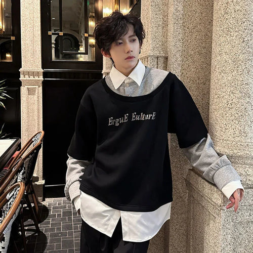 Load image into Gallery viewer, Male Sweatshirts Long Sleeve New Korean Turn-down Collar Design Patchwork Loose Men&#39;s Clothing Summer Men Tops 9W1606

