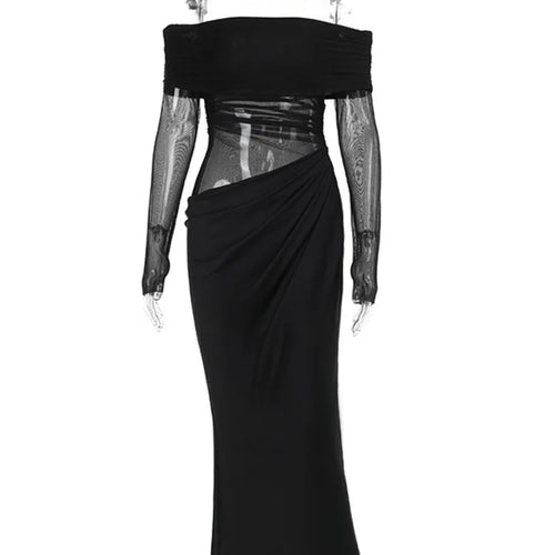Load image into Gallery viewer, Off-shoulder Mesh See Through Sexy Maxi Dress For Women Elegant Strapless Long Sleeve Backless Bodycon Club Party Dress
