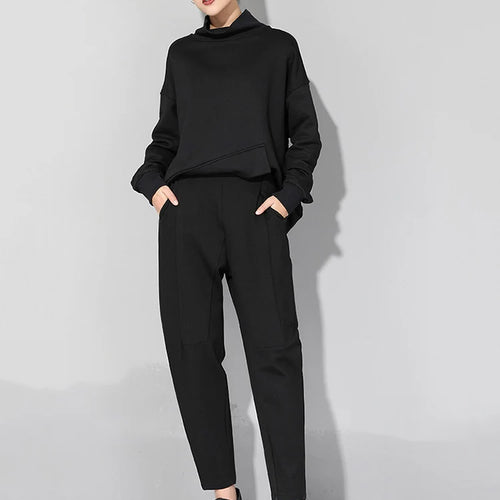 Load image into Gallery viewer, Women Patchwork Split Joint Brief Pants New Spring Autumn High Elastic Waist Black Loose Trousers Fashion Tide 2025  JQ013
