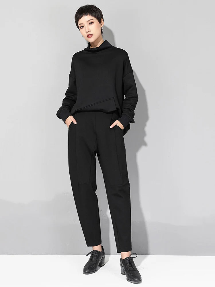 Women Patchwork Split Joint Brief Pants New Spring Autumn High Elastic Waist Black Loose Trousers Fashion Tide 2025  JQ013