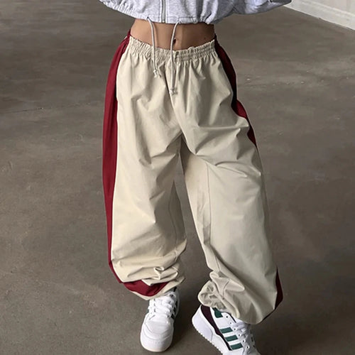 Load image into Gallery viewer, Streetwear Oversized Drawstring Baggy Pants Women Casual Patched Sporty Chic Joggers Harajuku Tech Trousers Contrast

