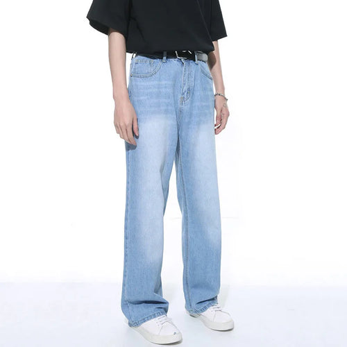 Load image into Gallery viewer, Korean Style Men&#39;s Denim Pants Washing Wide Leg Loose Zipper Trousers Casual Pocket Simple Male Bottom Autumn Trend 9C5253
