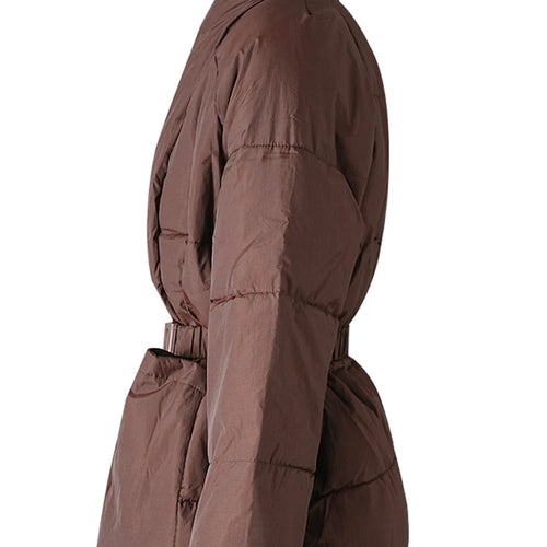 Load image into Gallery viewer, Brown Belted Big Size Keep Warm Cotton-padded Coat Long Sleeve Women Parkas Fashion Tide New Autumn Winter 2025 2Z2885
