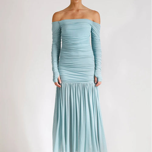 Load image into Gallery viewer, Off-shoulder Strapless Sexy Maxi Dress Women Summer New Patchwork Backless Long Sleeve Pleated Long Dress Elegant
