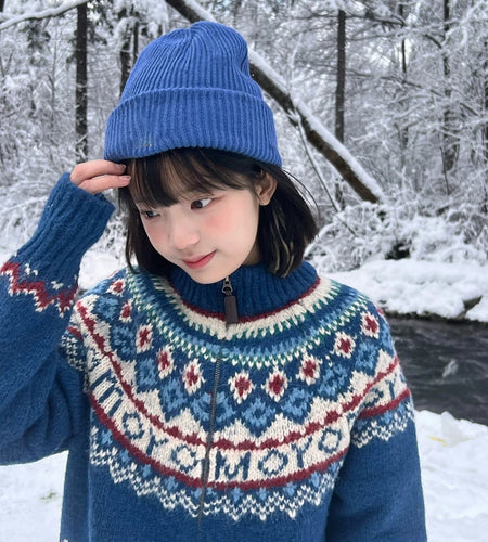 Christmas Knitted Cardigan Women Y2k Aesthetic Zippers Contrast Color Sweater Grunge Vintage Casual Loose Harajuku Jumper Tops