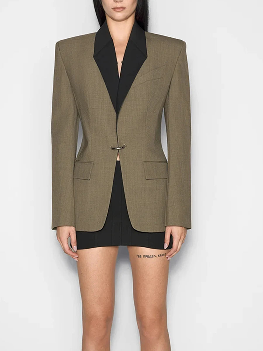 Hit Color Slimming Temperament Blazers For Women Lapel Long Sleeve Tunic Deaigner Chic Coat Female Fashion Style