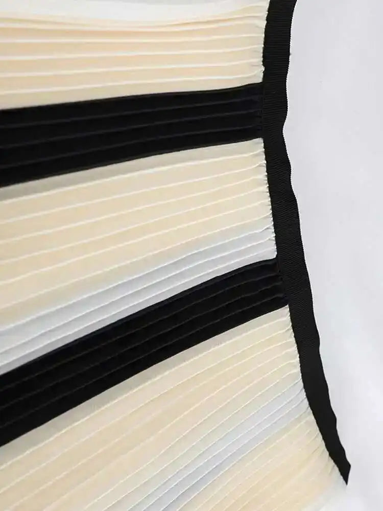 High Waist Beige Color-block Irregular Pleated Elegant Half-body Skirt Women Fashion Tide New Spring Autumn 2025 1DH6510