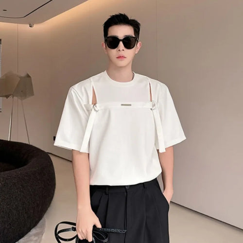 Load image into Gallery viewer, Men&#39;s T-shirt Round Neck Loose Hollow Out Short Sleeve Design Fashion High Street Pullover Summer Male Top 9C5779
