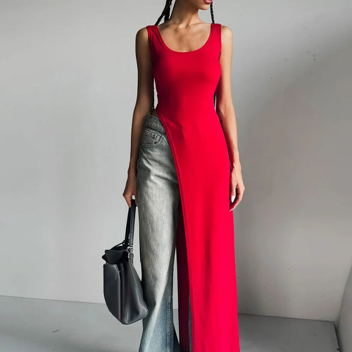 Load image into Gallery viewer, Fashion Solid Square Collar Straps Backless Slit Sexy Bodycon Maxi Dress Summer Women Y2K New Outfits Party Vacation
