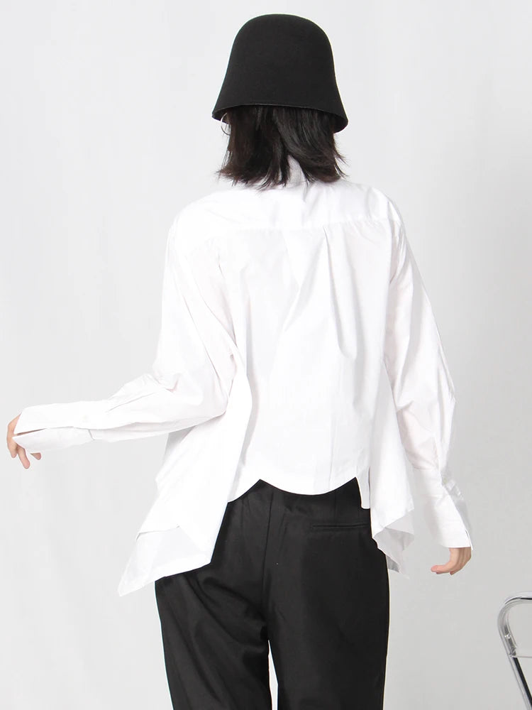 White Casual Shirt For Women Lapel Short Sleeve Solid Minimalist Slim Blouses Female Spring Clothing Style