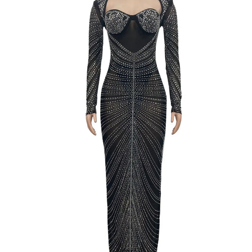 Load image into Gallery viewer, Glitter Mesh See Through Party Maxi Dress For Women Fashion Full Sleeve Bodycon Sexy Club Long Evening Dress Vestido
