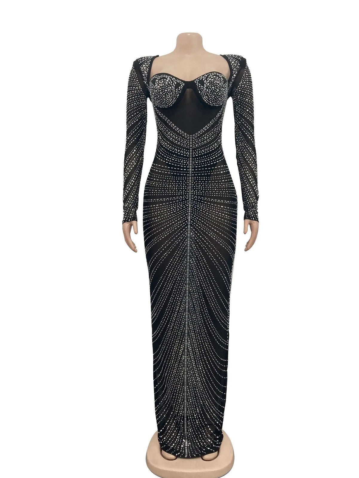 Glitter Mesh See Through Party Maxi Dress For Women Fashion Full Sleeve Bodycon Sexy Club Long Evening Dress Vestido