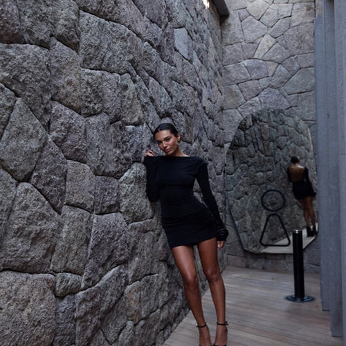Load image into Gallery viewer, Autumn 2023 Long Sleeve Tight Dress For Women Sexy Backless Bodycon Mini Dress Fold Female Party Club  Evening Dress
