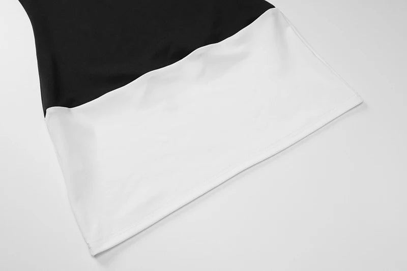 Sexy Half High Collar Half Sleeve Patchwork Mini Dress Women Slim Elegant High Waist Dress Streetwear Female Clothes