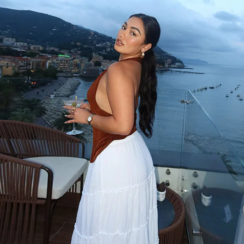 Load image into Gallery viewer, Halter V Neck Sexy Crop Tops Women Fashion Sleeveless Backless Ruched Tank Tops Female Solid Fashion Club Tops Elegant
