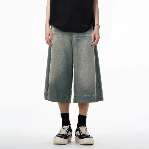 Load image into Gallery viewer, Male Denim Shorts American Wide Leg Cropped Jeans Summer Trend Trousers Loose Slim Washed Straight Pants 9W1461
