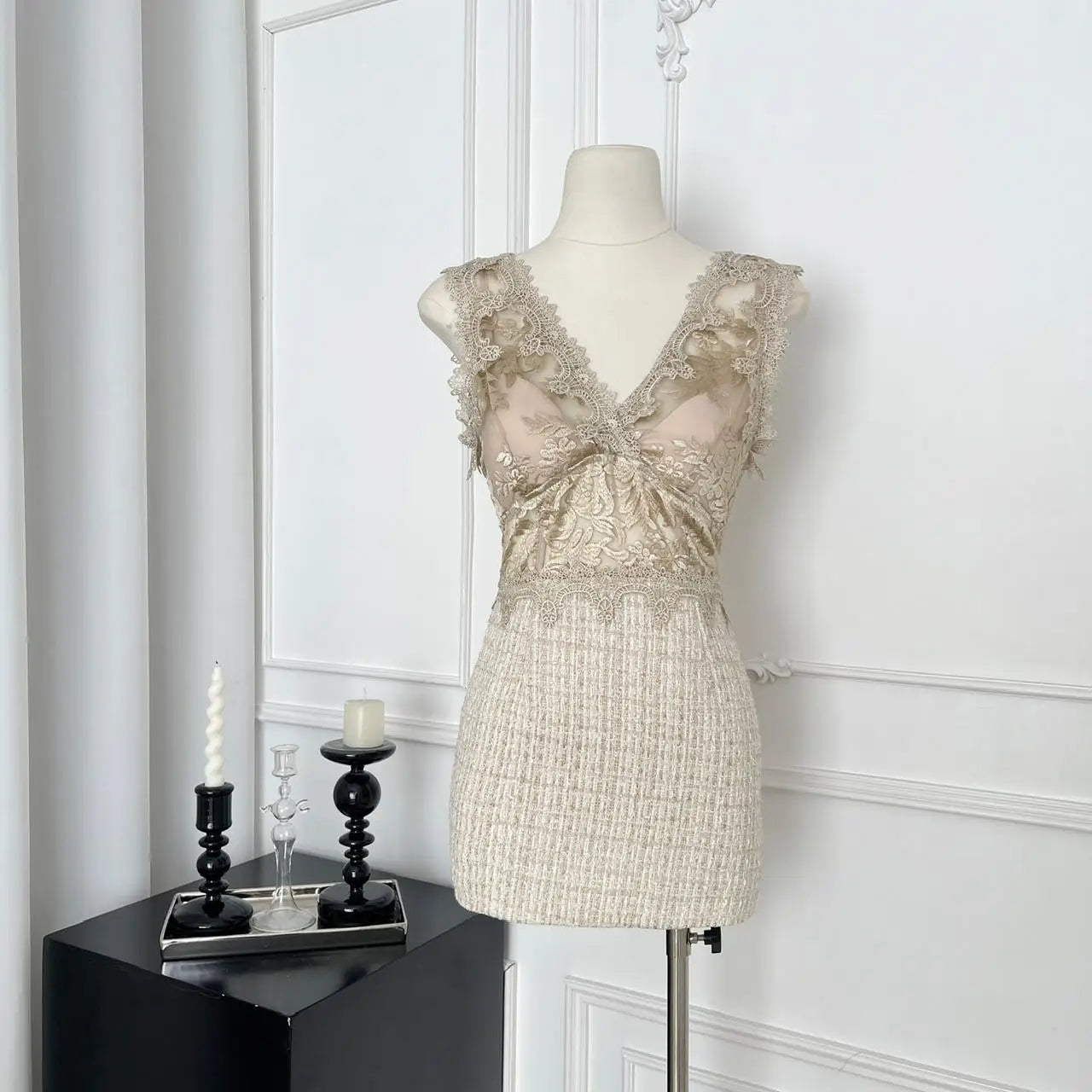 Summer Khaki Patchwork Lace Party Vest Short Dress Women Pink Embroidered Sleeveless V Neck Sexy Club Wrapped Hip Mini Dress New