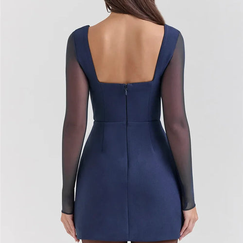 Load image into Gallery viewer, Plunge Neck Backless Sexy Mini Dress For Women Fashion Sheer Long Sleeve Backless Bodycon Club Party Sexy Dress Elegant
