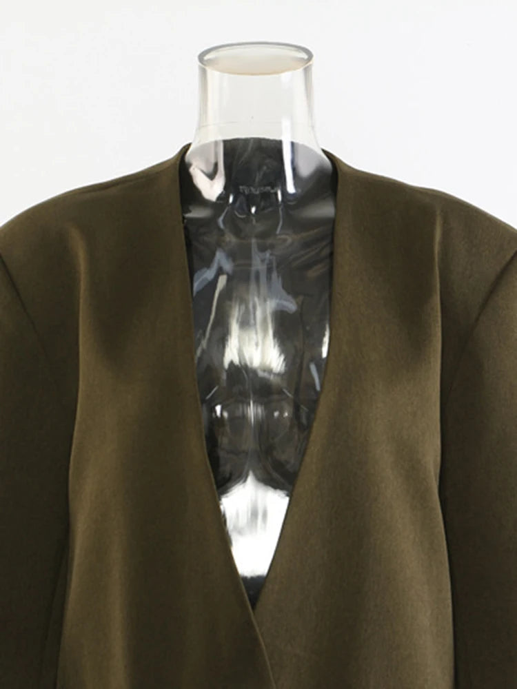 Women Army Green Big Size Long Elegant Blazer New Scarf Collar Long Sleeve Jacket Fashion Tide Spring Autumn 2025 1DH9827