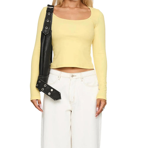 Load image into Gallery viewer, y2k Tops Women Sexy Clothing Solid Color Square Neck Long Sleeve Cropped T Shirts 2000s Party Clothes Club Streetwear
