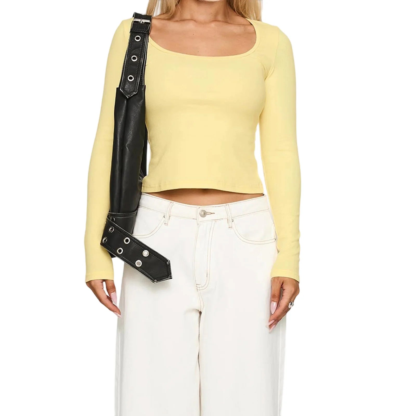 y2k Tops Women Sexy Clothing Solid Color Square Neck Long Sleeve Cropped T Shirts 2000s Party Clothes Club Streetwear