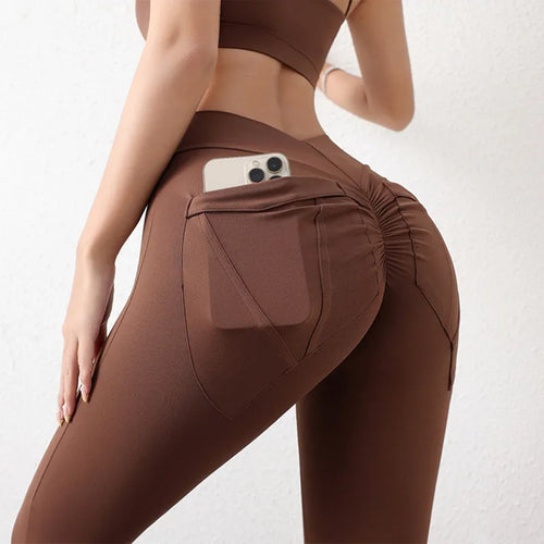 Load image into Gallery viewer, V-Back Yoga Legging With Pockets Women Scrunch Butt Workout Pants Stretchy Lifting Hip Sports Leggings Gym Pilate Sexy Tights

