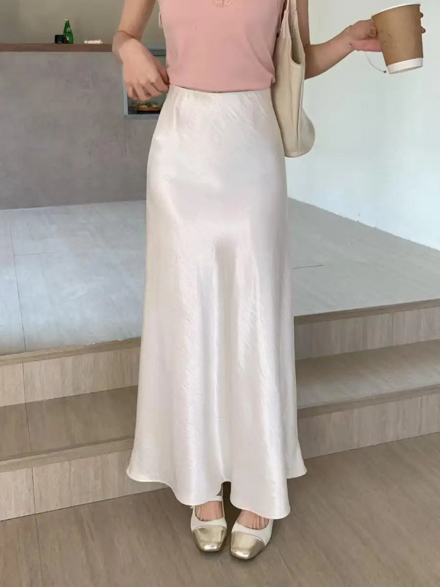 Spring Summer French Solid Elegant Sexy Club A-line Pleated Long Skirt Women High Waist Vacation Slim Wrap Hip Fishtail Skirts
