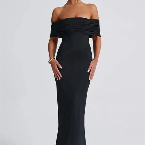 Load image into Gallery viewer, Strapless Backless Sexy Maxi Dress For Women Black Solid Off-shoulder Sleeveless Bodycon Club Party Long Dress Elegant
