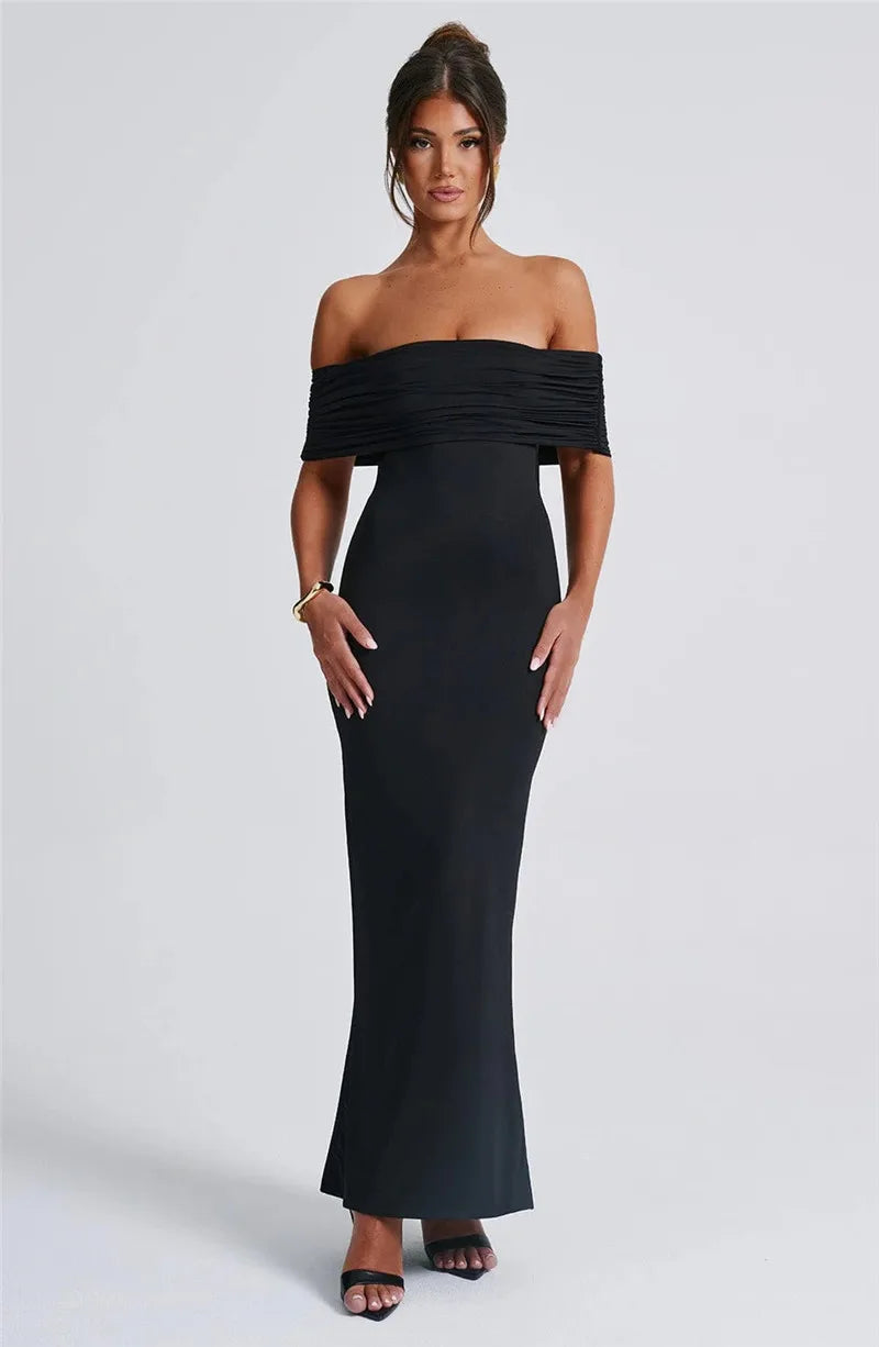 Strapless Backless Sexy Maxi Dress For Women Black Solid Off-shoulder Sleeveless Bodycon Club Party Long Dress Elegant