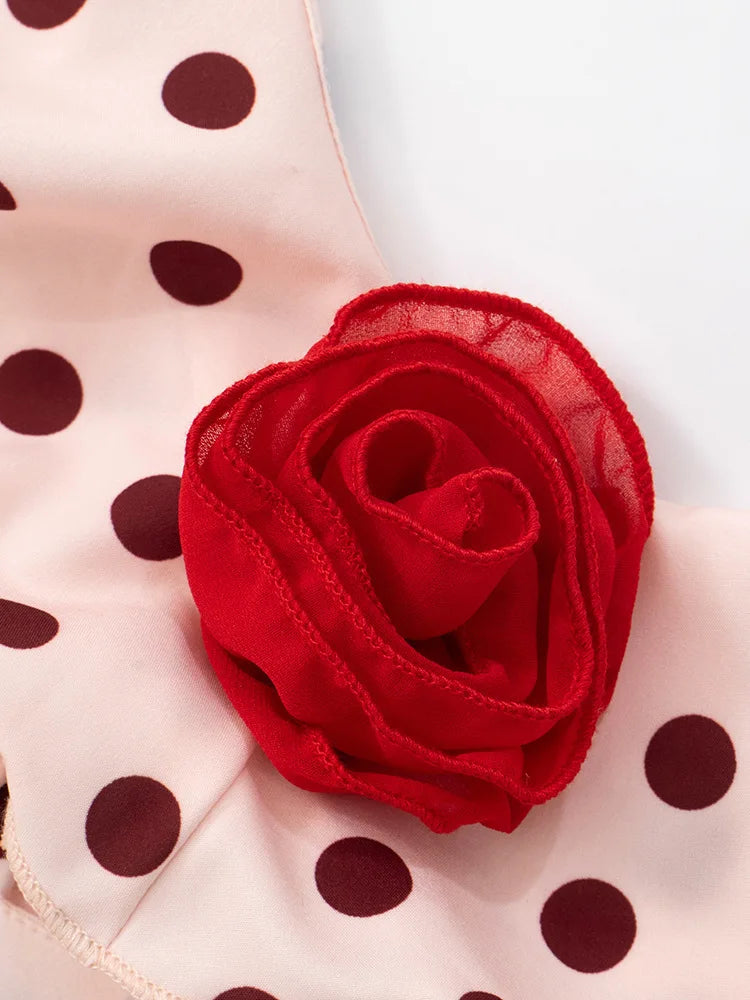 Rose Polka Dot Maxi Dress For Women Gown Spaghetti Strap Off-shoulder Sleeveless Backless Elegant Evening Club Dress