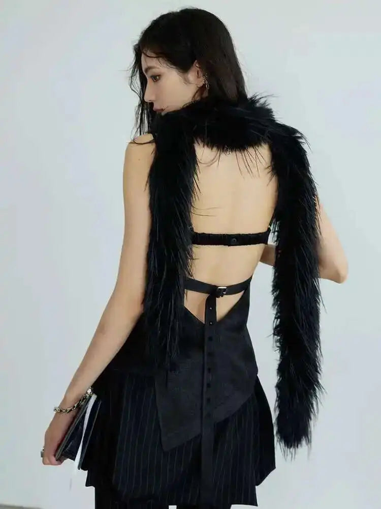 High Waist Balck Striped Bandage Shaped Long Wide Leg Pants New Trousers Women Fashion Tide Spring Autumn 2025 1DH7080