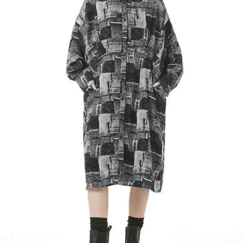 Load image into Gallery viewer, Women Black Pattern Printed Pocket Big Size Midi Shirt Dress New Lapel Long Sleeve Fashion Tide Spring Autumn 2025 1DH4102
