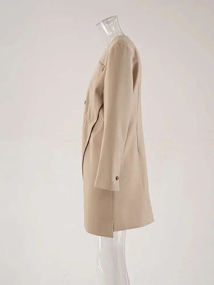 Women Khaki Irregular Button Slit Elegant Big Size Blazer New Lapel Long Sleeve Jacket Fashion Spring Autumn 2025 CPDB247