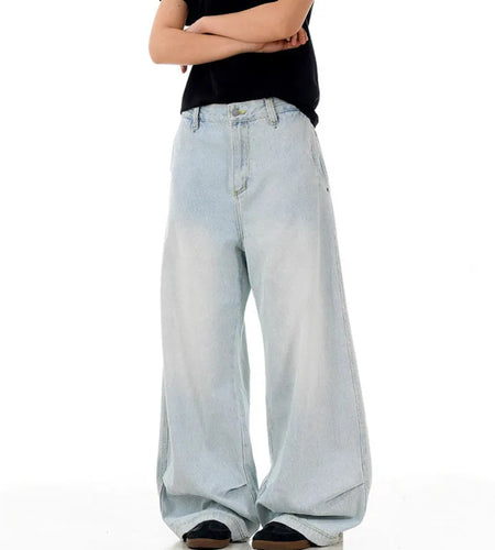 Men's Jeasn New  American Style Curved Knife Design Loose Solid Color Straight Leg Male Summer Casual Trousers 9W1734