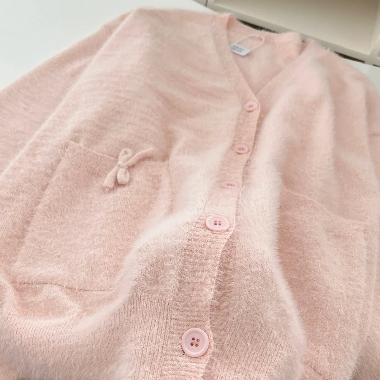 French Sweet Retro Women Pink Single Breasted Cardigan Sweater Autumn Winter Fashion V Neck Long Sleeved Knit Tops Casual Trendy