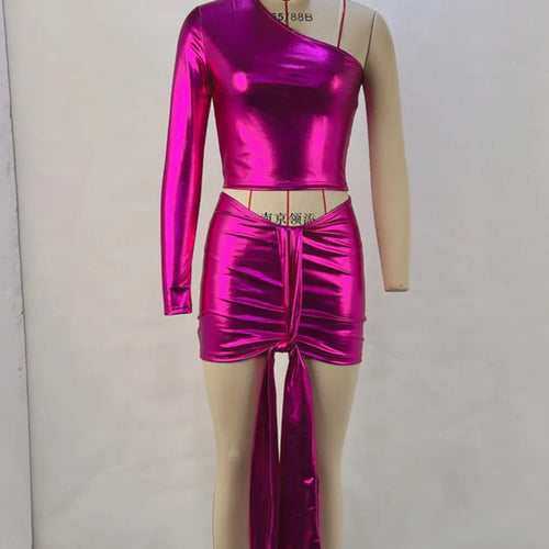 Load image into Gallery viewer, Fashion Sexy One Shoulder Set Women Top Wrap Hip Short Skirt Lace up Spicy Girls Two Piece Set Tight Party Nightclub2024
