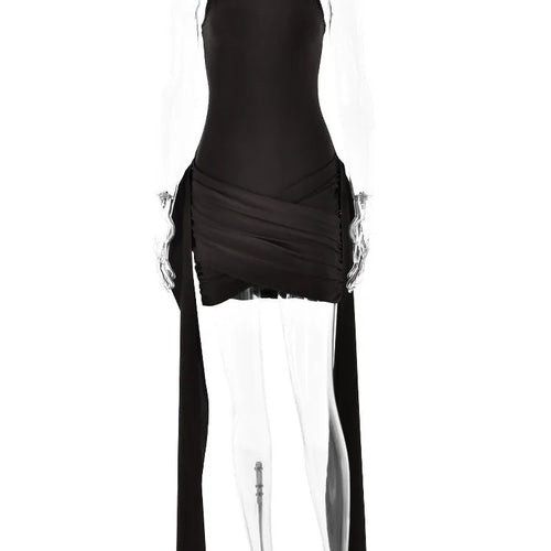 Load image into Gallery viewer, Elegant Sleeveless High Neck Elastic Slim Lace Up Dress Women Tight Party Club Evening Dress Elegant Short Dress Vestido
