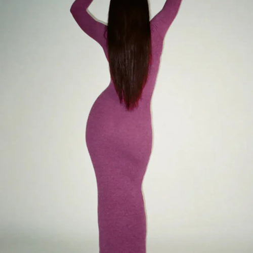 Load image into Gallery viewer, Turtleneck Long Sleeve Maxi Dress For Women Autumn New Elegant Solid Slim Fit High Waist Sexy Long Dress Ladies New
