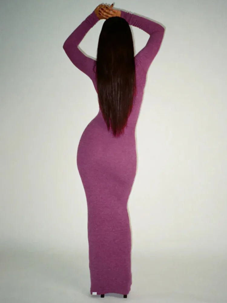 Turtleneck Long Sleeve Maxi Dress For Women Autumn New Elegant Solid Slim Fit High Waist Sexy Long Dress Ladies New