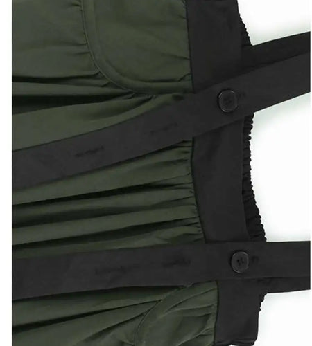 High Elastic Waist Black Green Color-block Pleated Strap Half-body Skirt Women Fashion Tide New Spring Autumn 2025 1DH9289