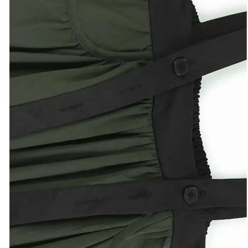 Load image into Gallery viewer, High Elastic Waist Black Green Color-block Pleated Strap Half-body Skirt Women Fashion Tide New Spring Autumn 2025 1DH9289
