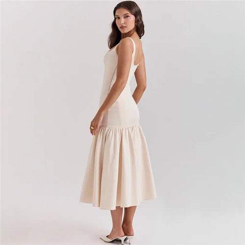 Load image into Gallery viewer, Backless Maxi Fishtail Dress For Women Gown Fashion Square Collar Sleeveless Loose Pleated Long Dress Elegant Dresses
