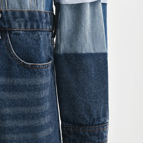 Load image into Gallery viewer, Women Blue Denim Color-block Big Size Trench New Lapel Long Sleeve Windbreaker Fashion Tide Spring Autumn 2025 1DH2825
