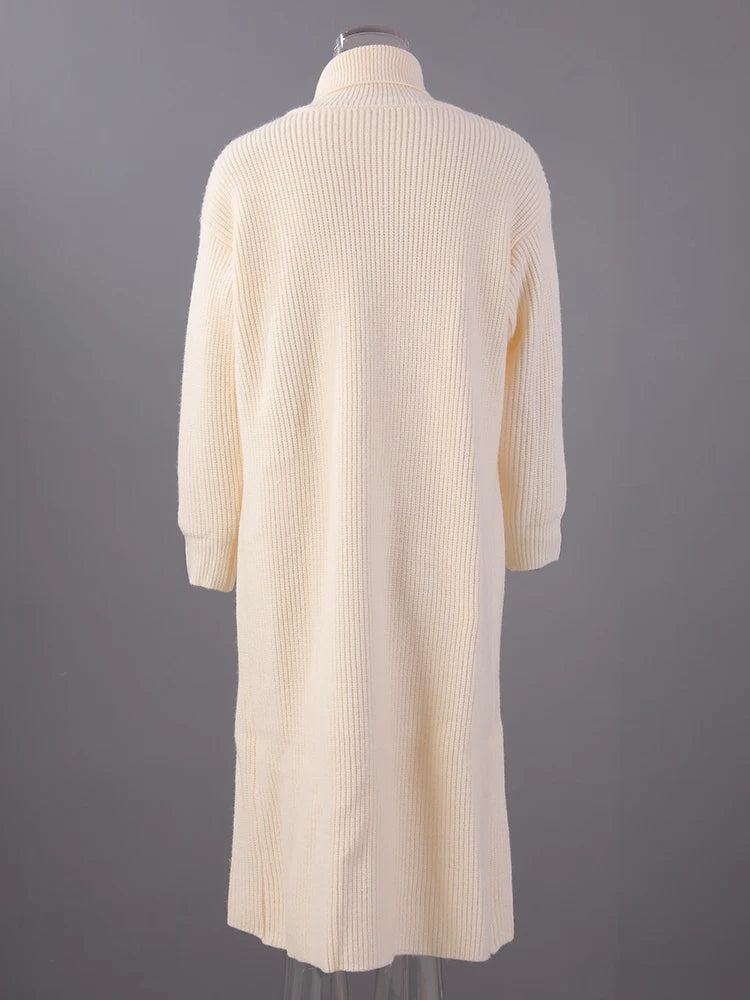 Women Orange Knitting Long Slit Big Size Dress New Turtleneck Long Sleeve Loose Fit Fashion Spring Autumn 2025 1DE5886