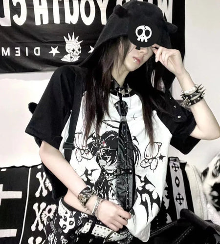 Tshirts Women's Streetwear Punk Print Tees Y2k Tops Casual Fashion Korean Camisetas 2025 Ropa Mujer O-neck Short Sleeve T-shirt